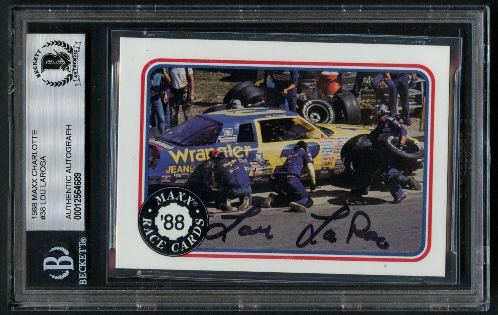 Lou Larosa #38 signed autograph auto 1988 MAXX Charlotte NASCAR Card BAS Slabbed
