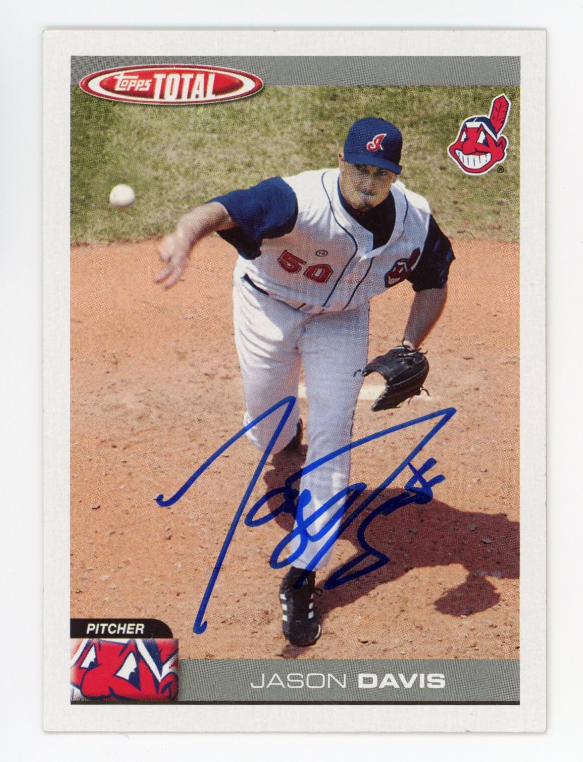 SIGNED BASEBALL CARD AUTO CLEVELAND INDIANS JASON DAVIS TOPPS TOTAL 2004 #628
