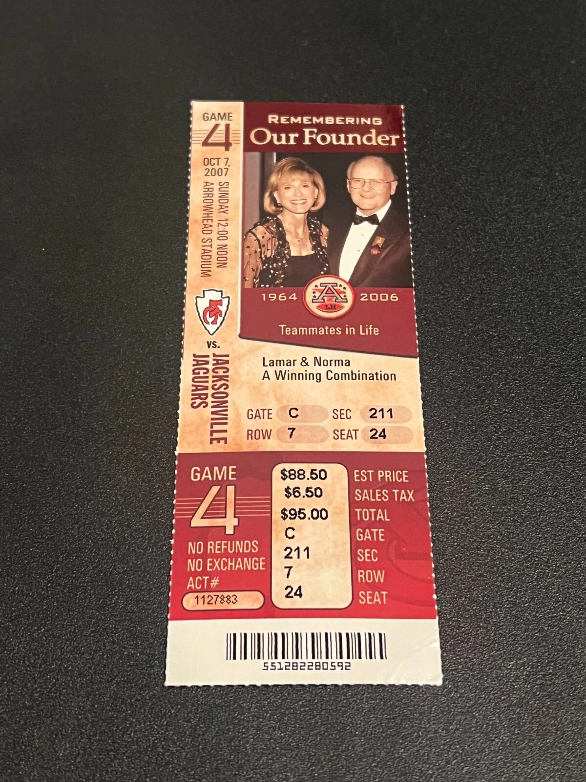 FOOTBALL TICKET STUB ARROWHEAD KANSAS CITY CHIEFS 2007 JACKSONVILLE JAGUARS
