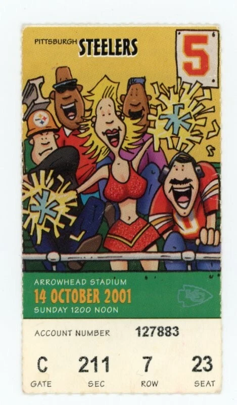 FOOTBALL TICKET STUB ARROWHEAD KANSAS CITY CHIEFS PITTSBURGH PIRATES 10/14 2001