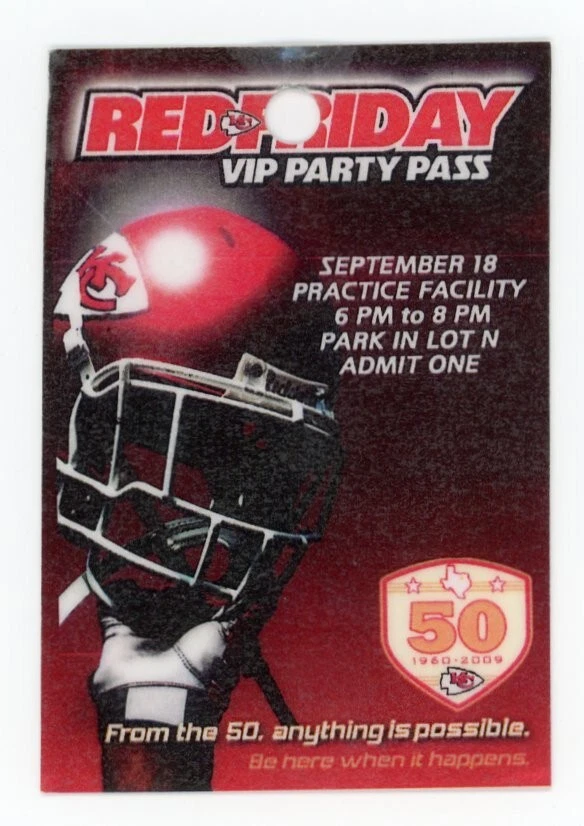 FOOTBALL TICKET ARROWHEAD KANSAS CITY CHIEFS RED FRIDAY VIP PARTY PASS 2009