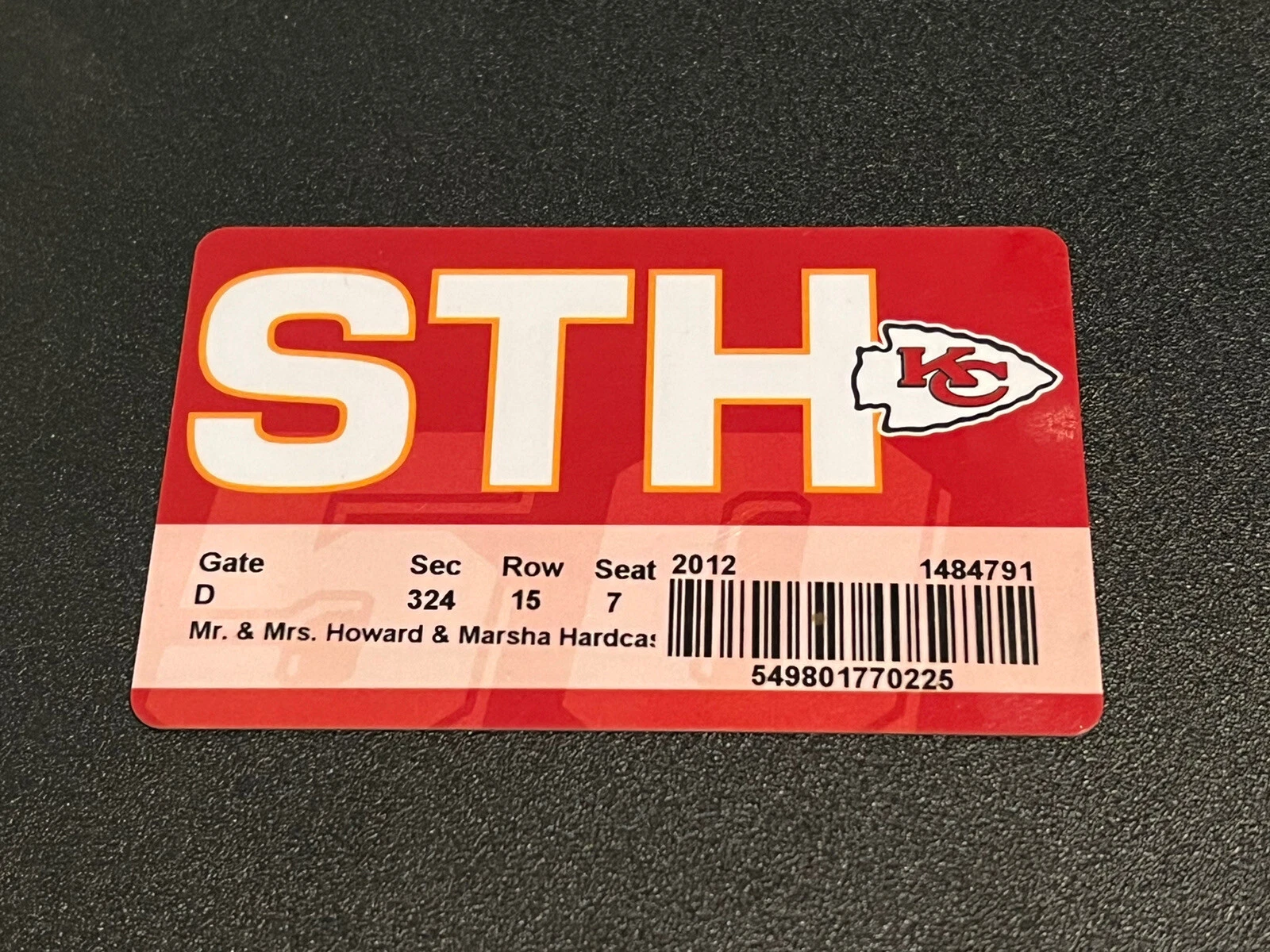 KANSAS CITY CHIEFS SEASON TICKET HOLDER PASS 2012 ARROWHEAD STADIUM