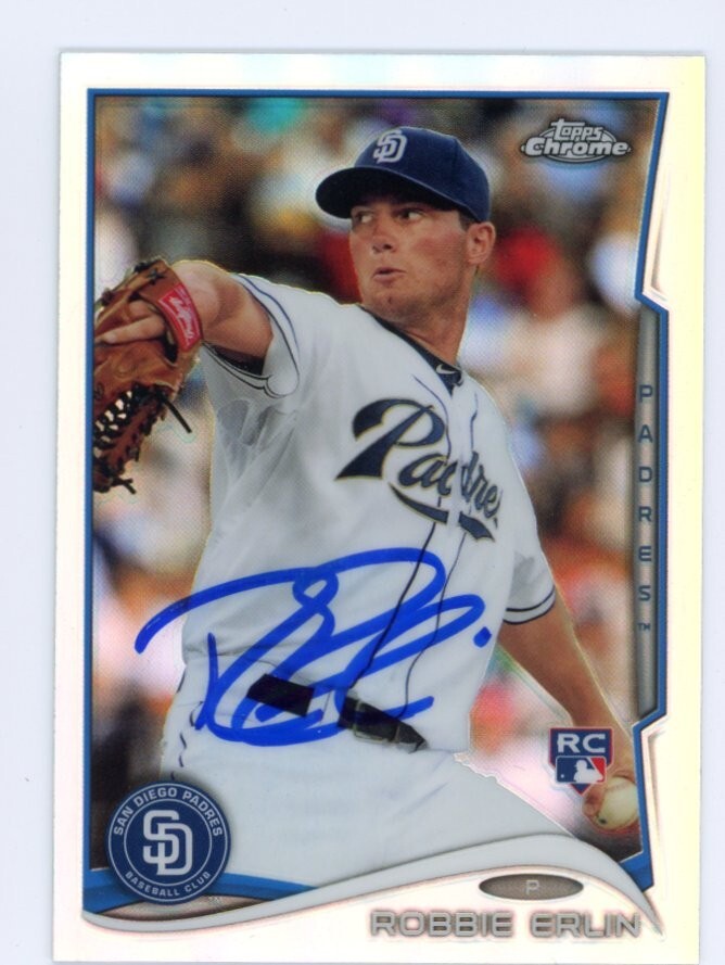 SIGNED BASEBALL CARD AUTO TOPPS CHROME 2014 REFRACTOR ROBBIE ERLIN #77 PADRES RC
