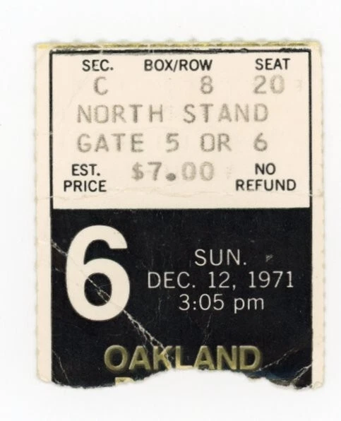 KANSAS CITY CHIEFS OAKLAND RAIDERS FOOTBALL NFL TICKET STUB 12/12 1971 VTG