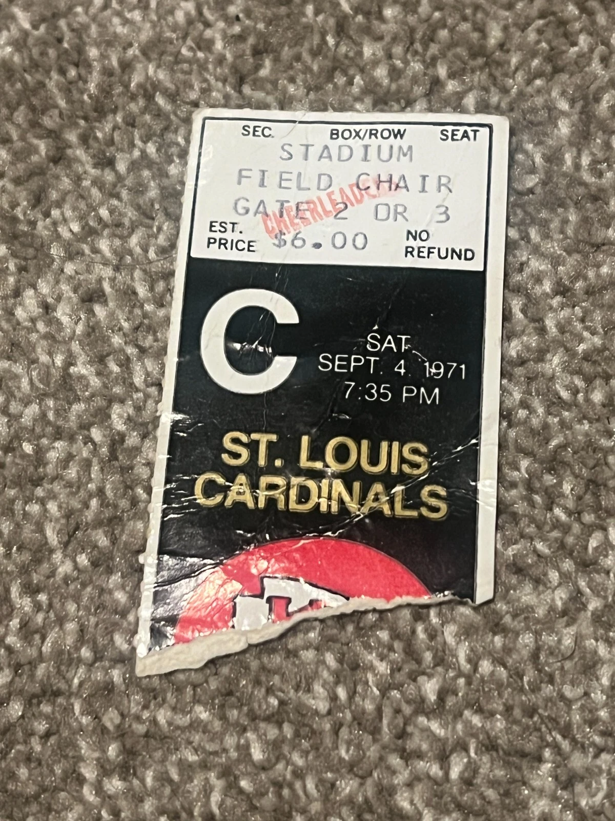 KANSAS CITY CHIEFS ST LOUIS CARDINALS FOOTBALL CHEERLEADER TICKET STUB 9/4 1971