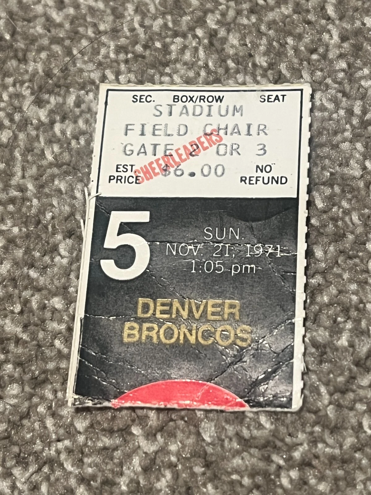 KANSAS CITY CHIEFS DENVER BRONCOS FOOTBALL CHEERLEADER TICKET STUB 11/21 1971