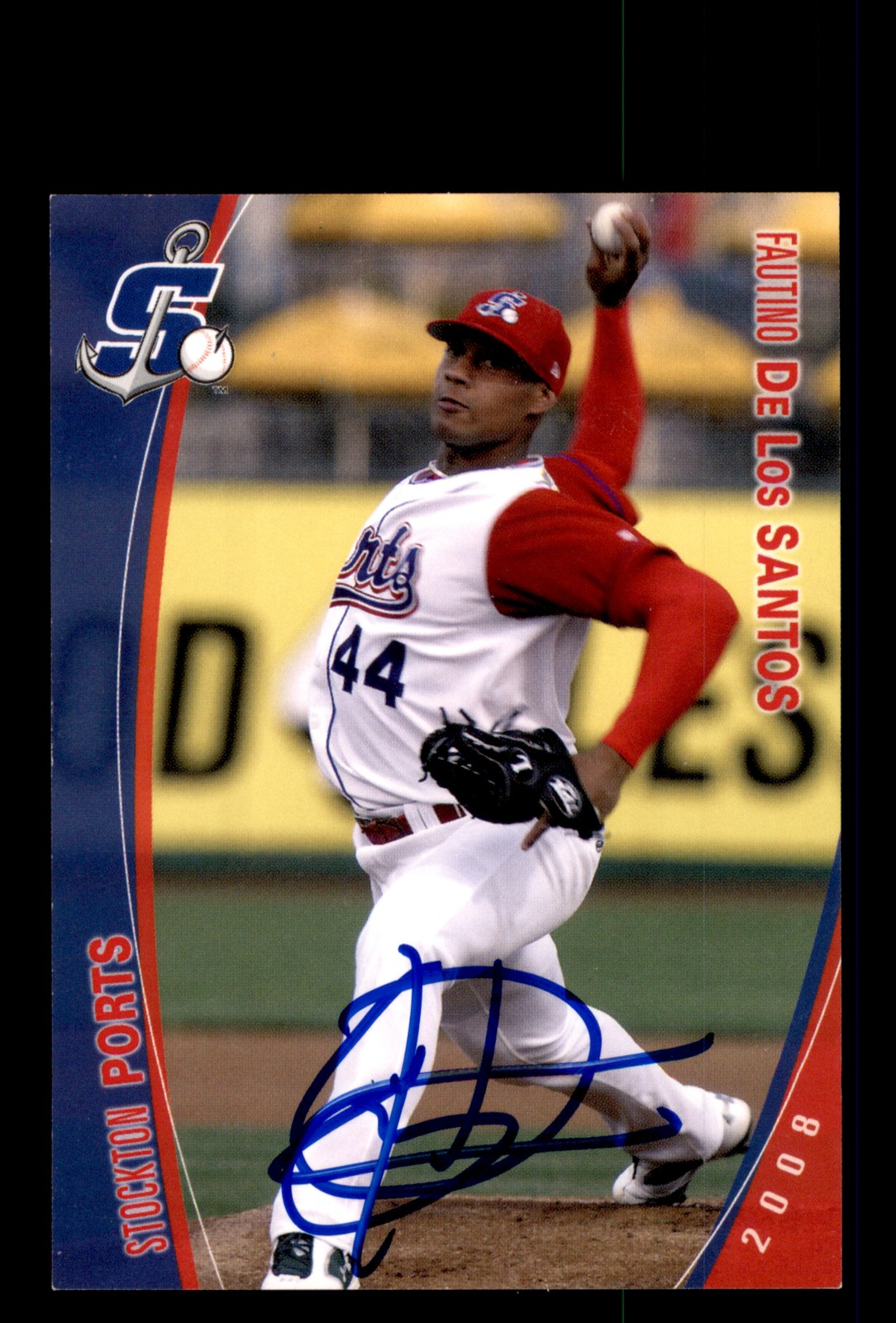 Signed Baseball Card Auto Fautino De Los Santos 2008 Stockton Ports #9