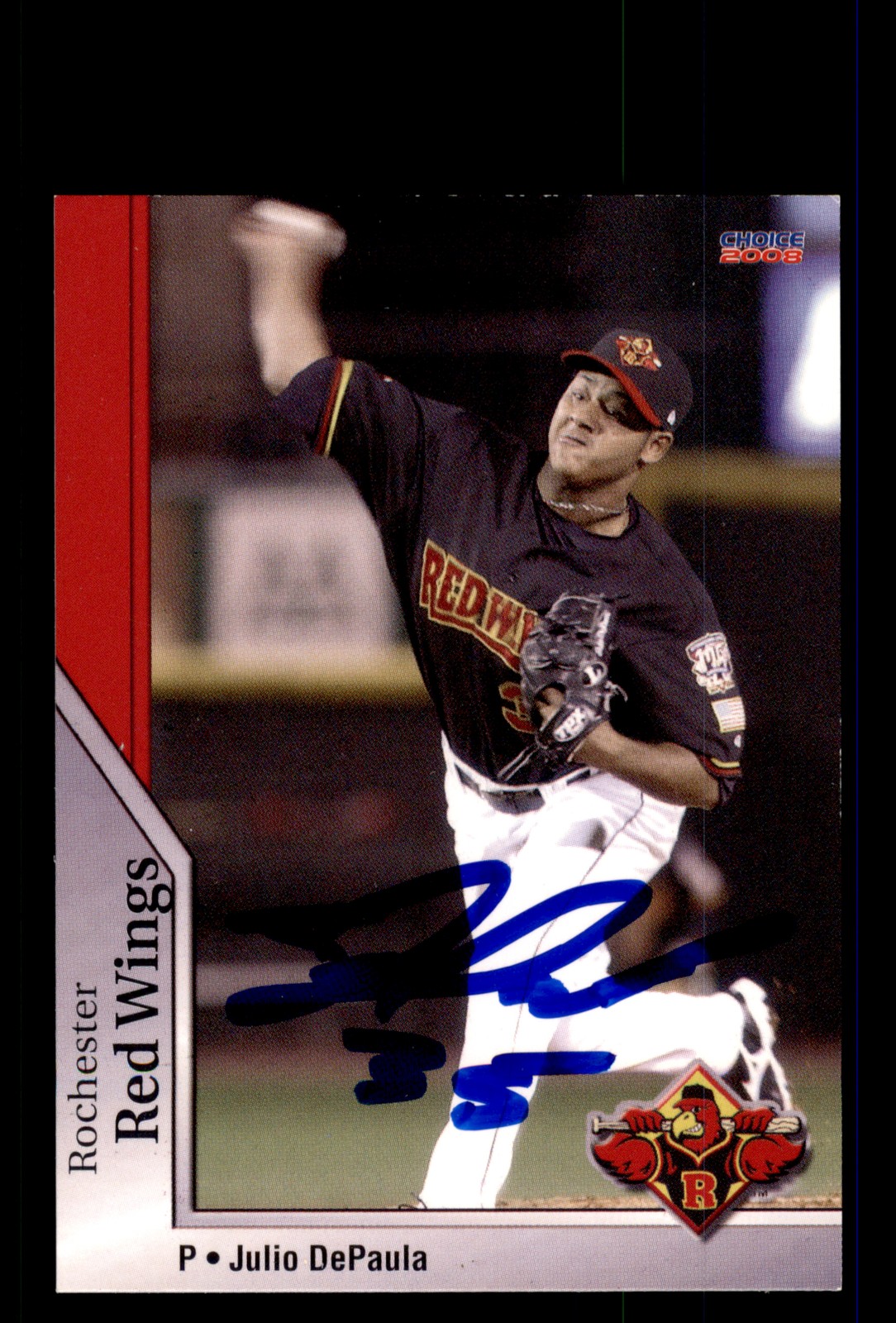 Signed Baseball Card Auto Julio Depaula 2008 Choice Rochester Red Wings #8