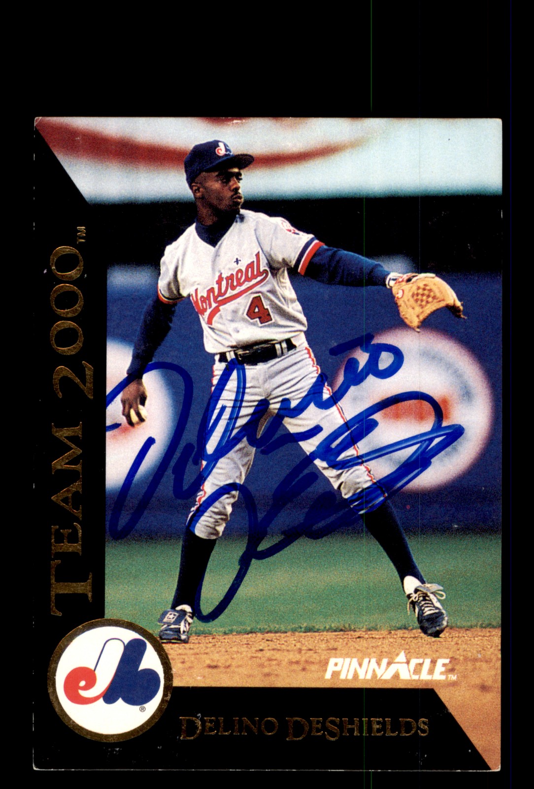 Signed Baseball Card Auto Delino DeShields 1992 Pinnacle #22 Montreal Expos