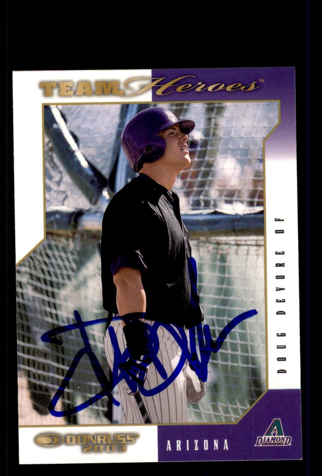 Signed Baseball Card Auto Doug Devore 2003 Donruss Team Heroes #15 Diamondbacks
