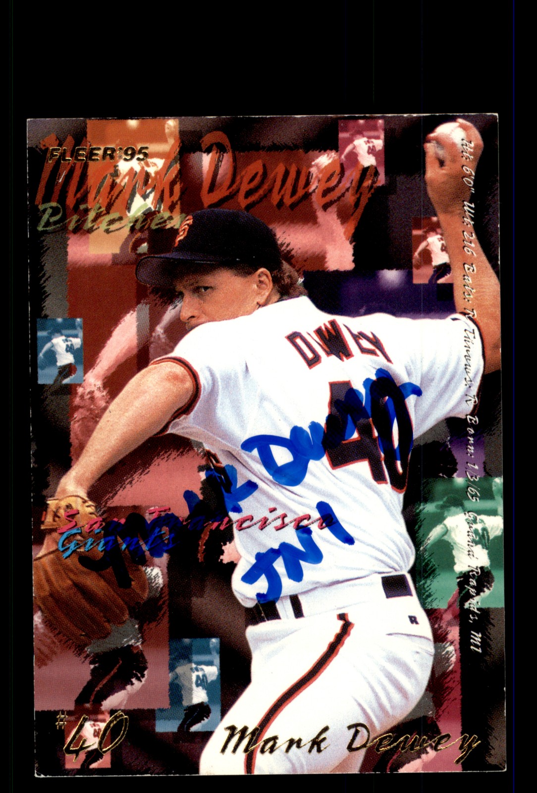 Signed Baseball Card Auto Mark Dewey 1995 Fleer Update #U-192 Giants