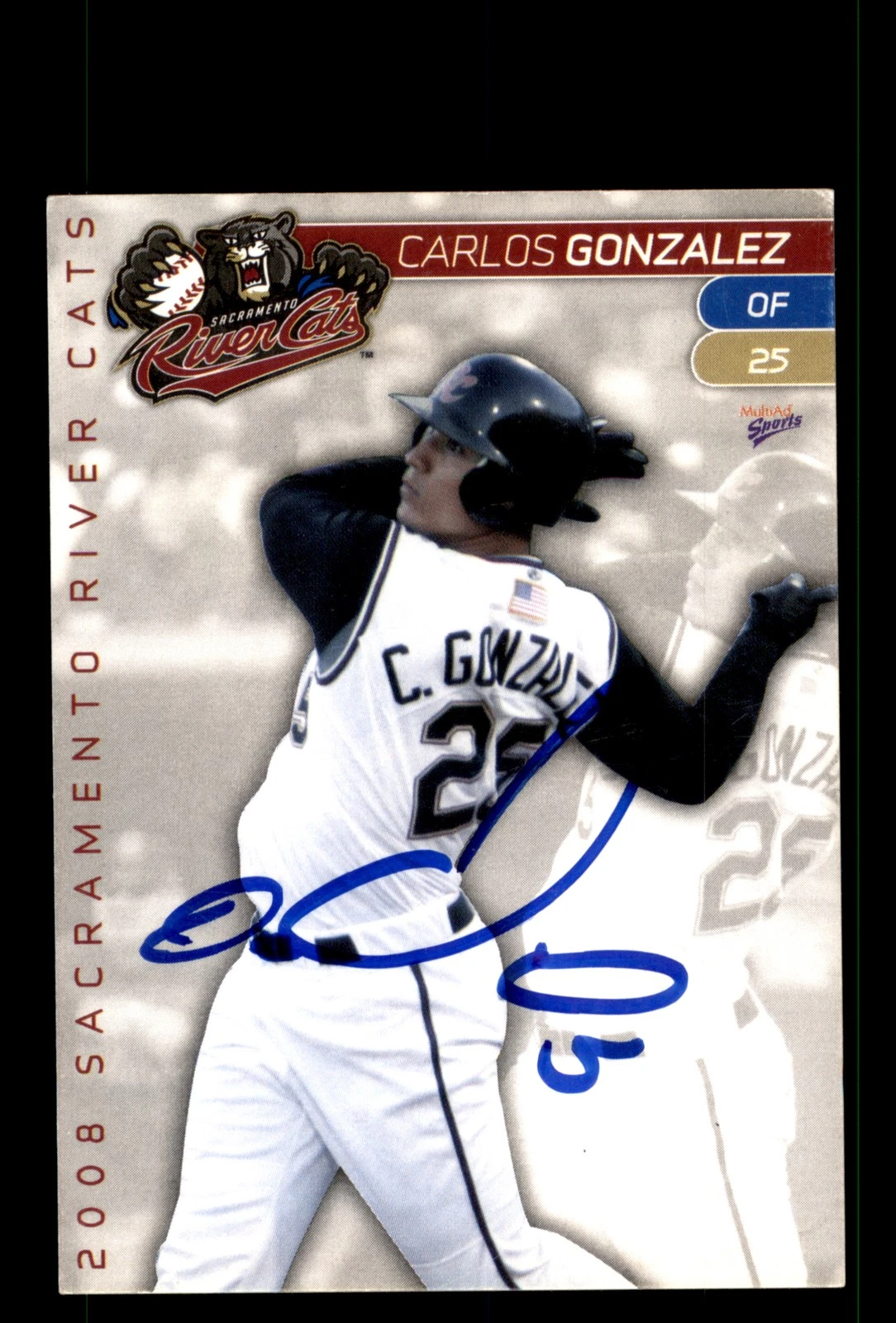 Signed Baseball Card Auto Carlos Gonzalez 2008 MultiAd Sacramento River Cats #1