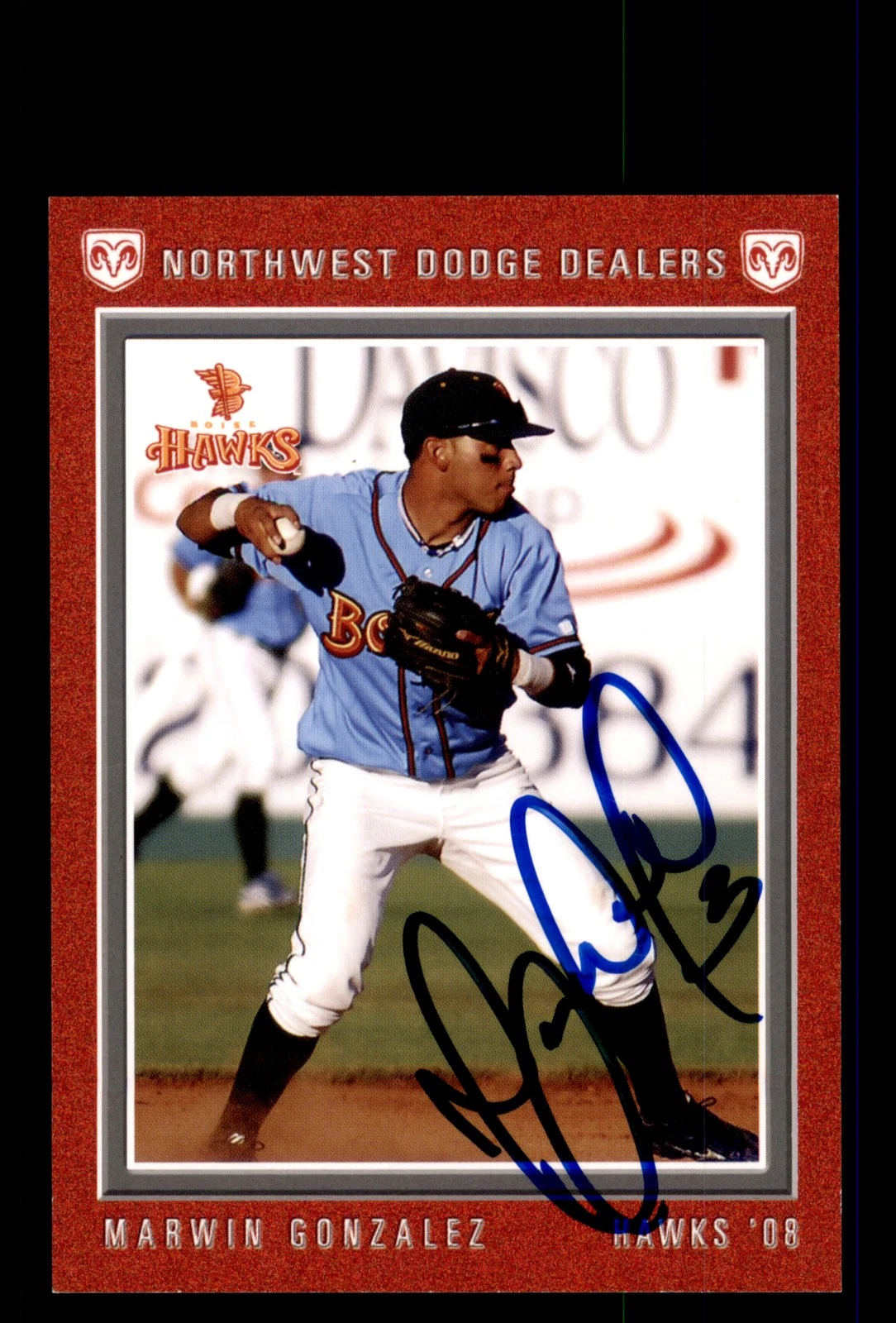 Signed Baseball Card Auto Marwin Gonzalez 2008 Grandstand Boise Hawks #11