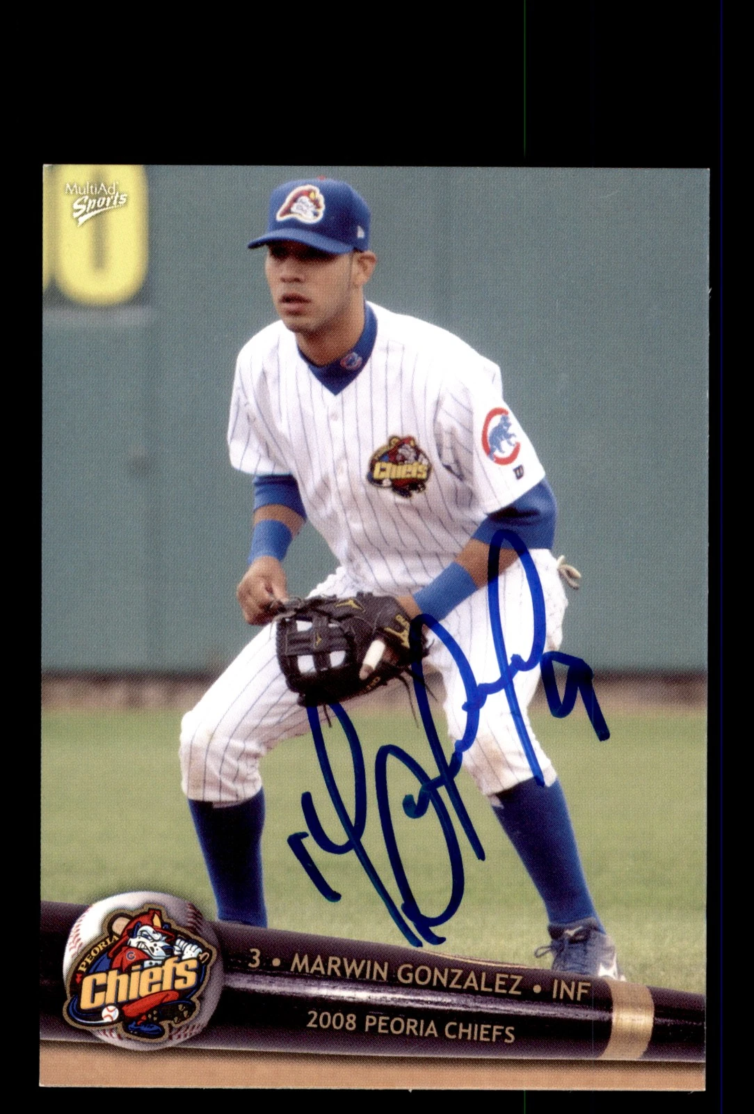 Signed Baseball Card Auto Marwin Gonzalez 2008 MultiAd Peoria Chiefs #10