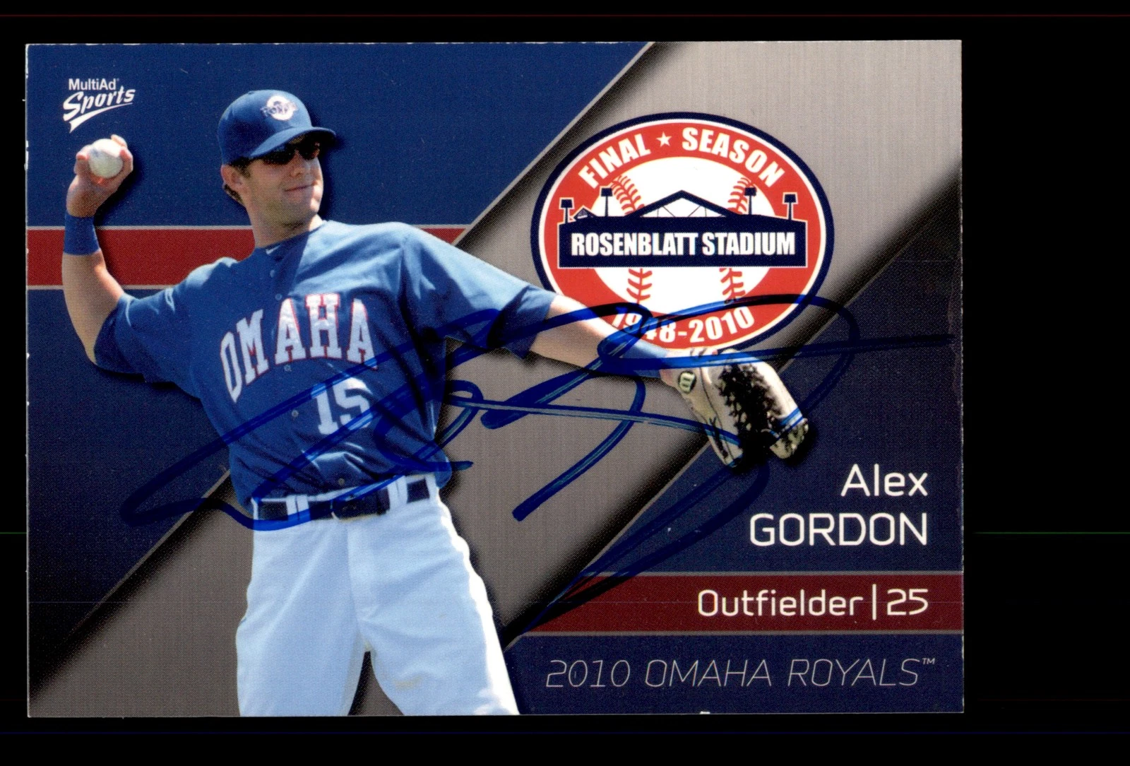 Signed Baseball Card Auto Alex Gordon 2010 MultiAd Omaha Royals #1 Omaha Royals