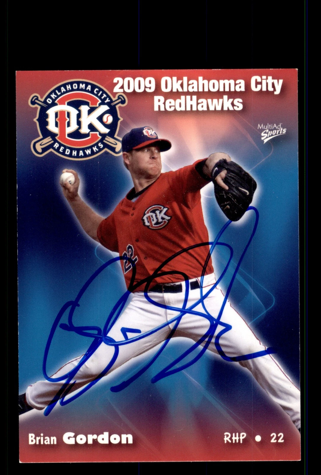 Signed Baseball Card Auto Brian Gordon 2009 MultiAd Oklahoma City RedHawks #15