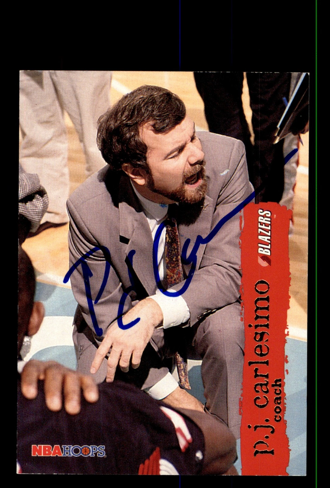 Signed Basketball Card Auto P.J. Carlesimo 1995-96 Hoops #190 Trail Blazers