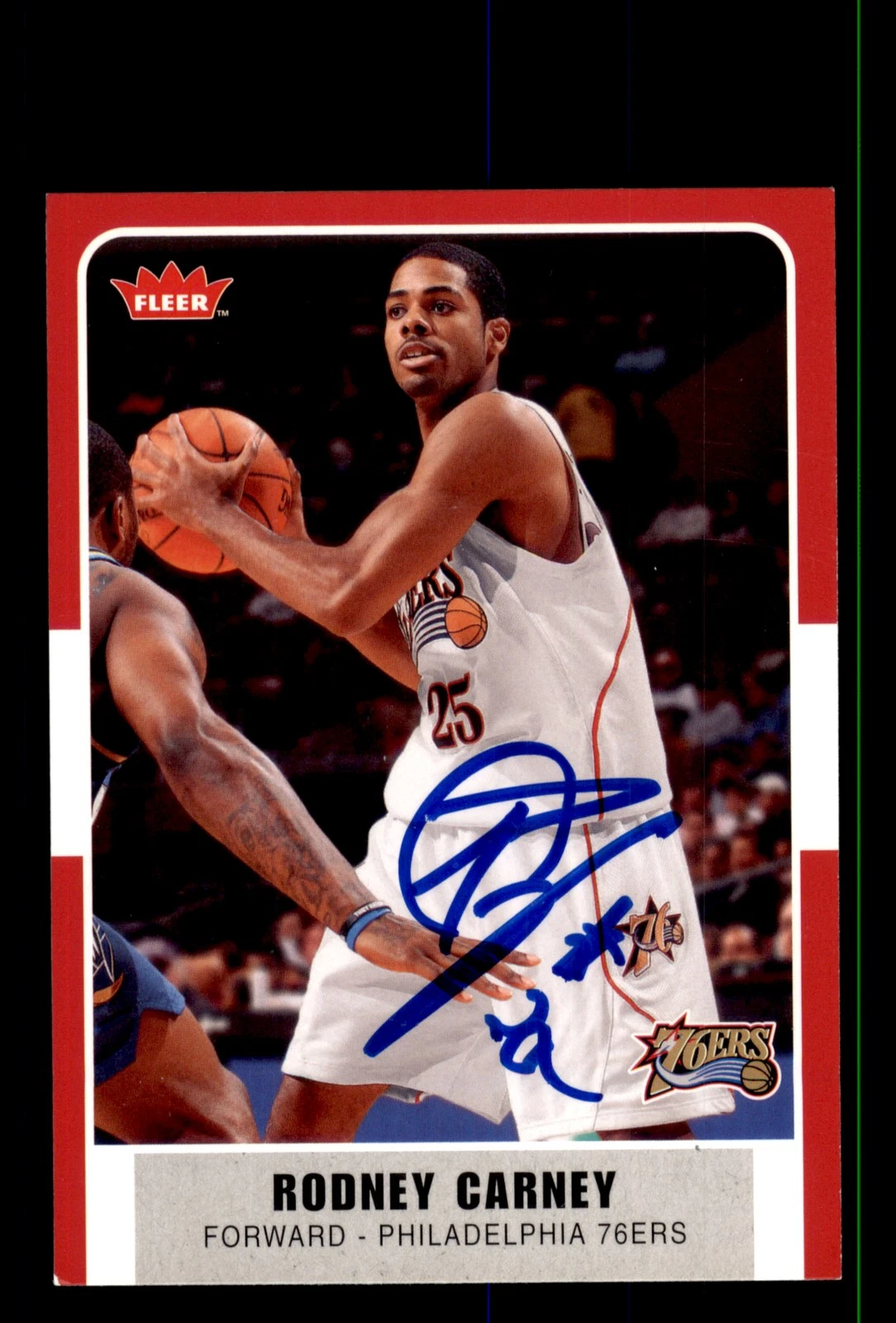Signed Basketball Card Auto Rodney Carney 2007-08 Fleer #61 Philadelphia 76ers
