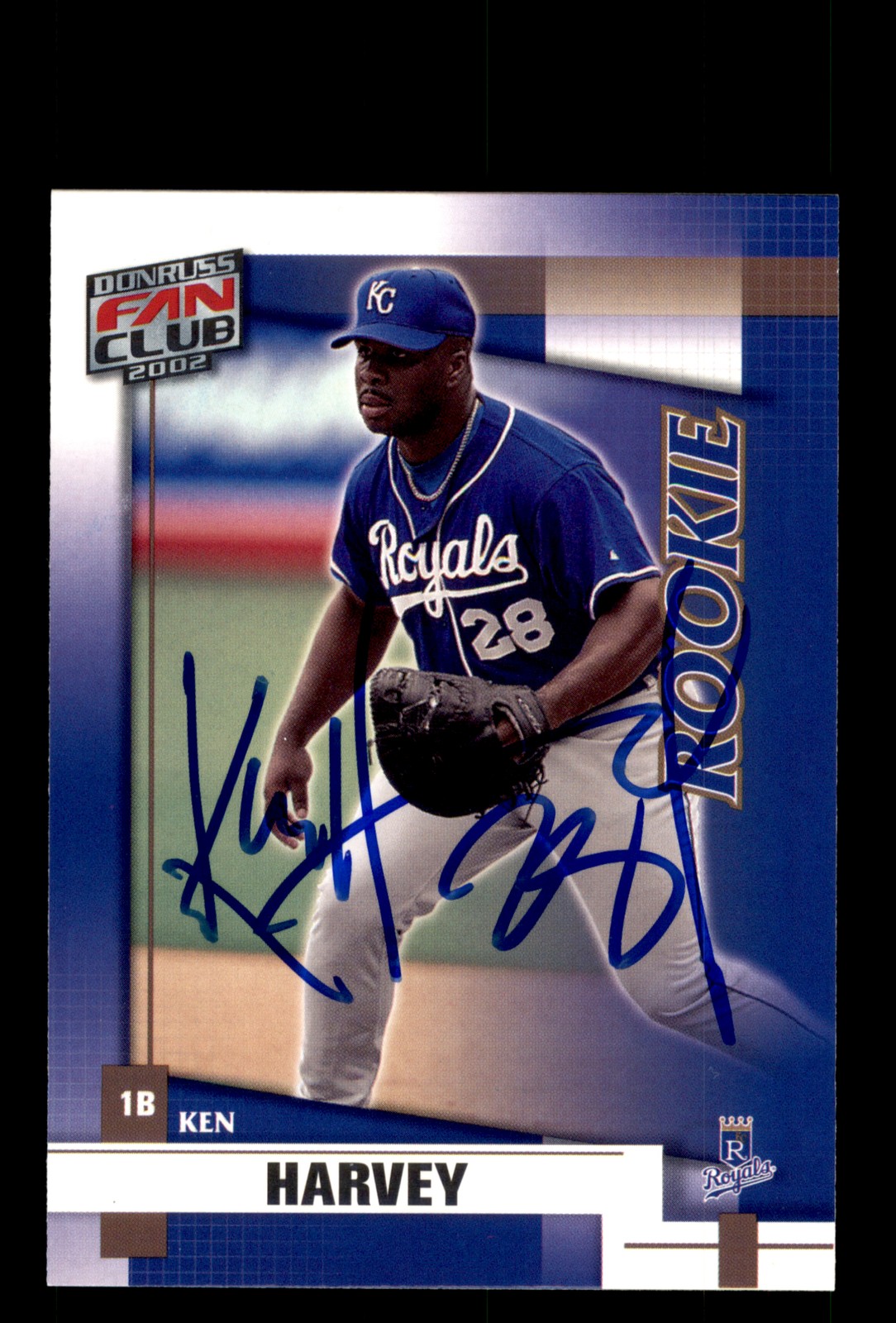 Signed Baseball Card Auto Ken Harvey 2002 Donruss Fan Club #214 Royals
