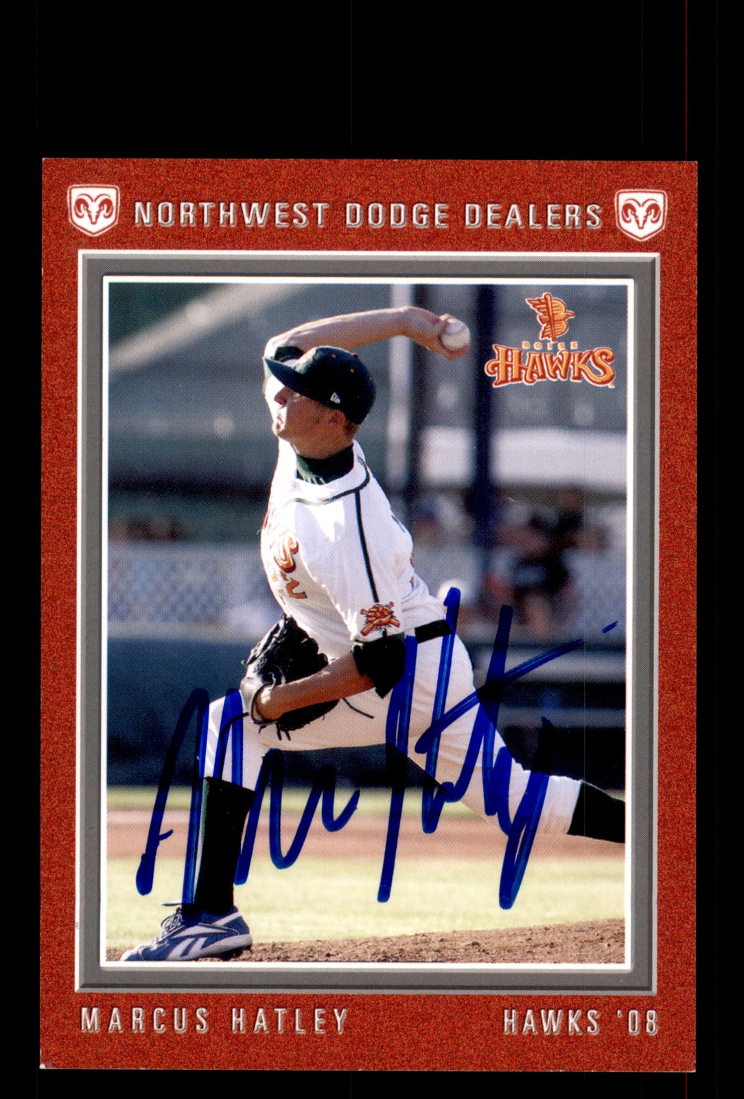 Signed Baseball Card Auto Marcus Hatley 2008 Grandstand Boise Hawks