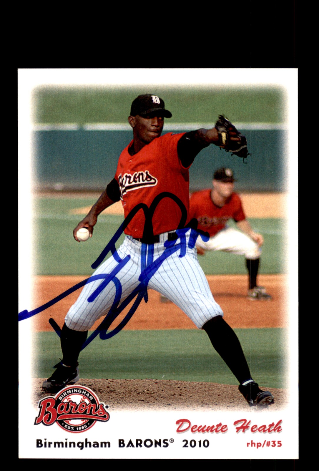 Signed Baseball Card Auto Deunte Heath 2010 Grandstand Birmingham Barons