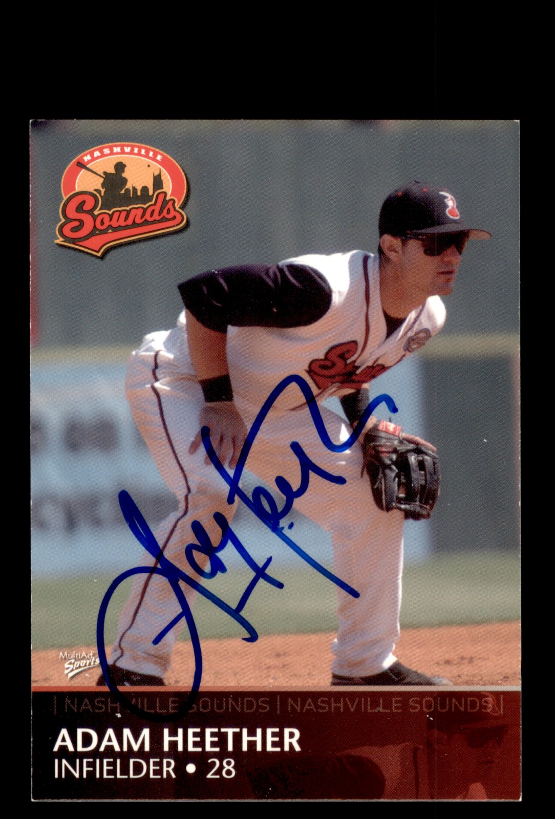 Signed Baseball Card Auto Adam Heether 2008 MultiAd Nashville Sounds