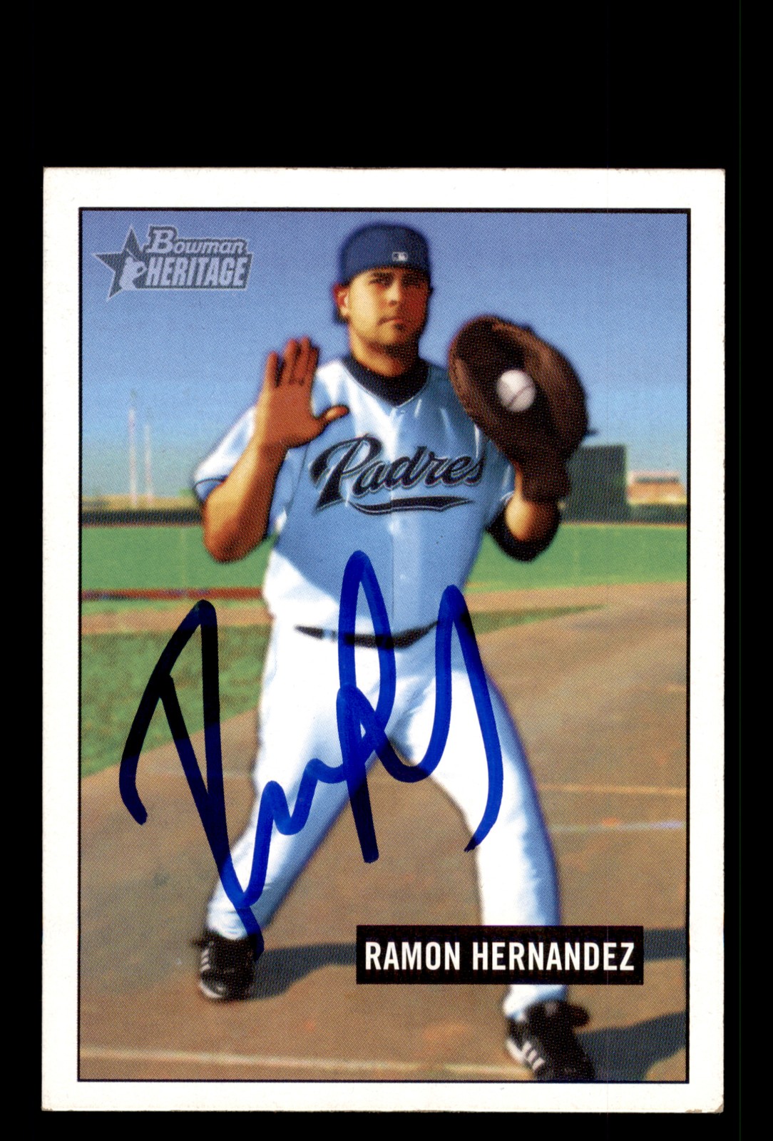 Signed Baseball Card Auto Ramon Hernandez 2005 Bowman Heritage #127 Padres