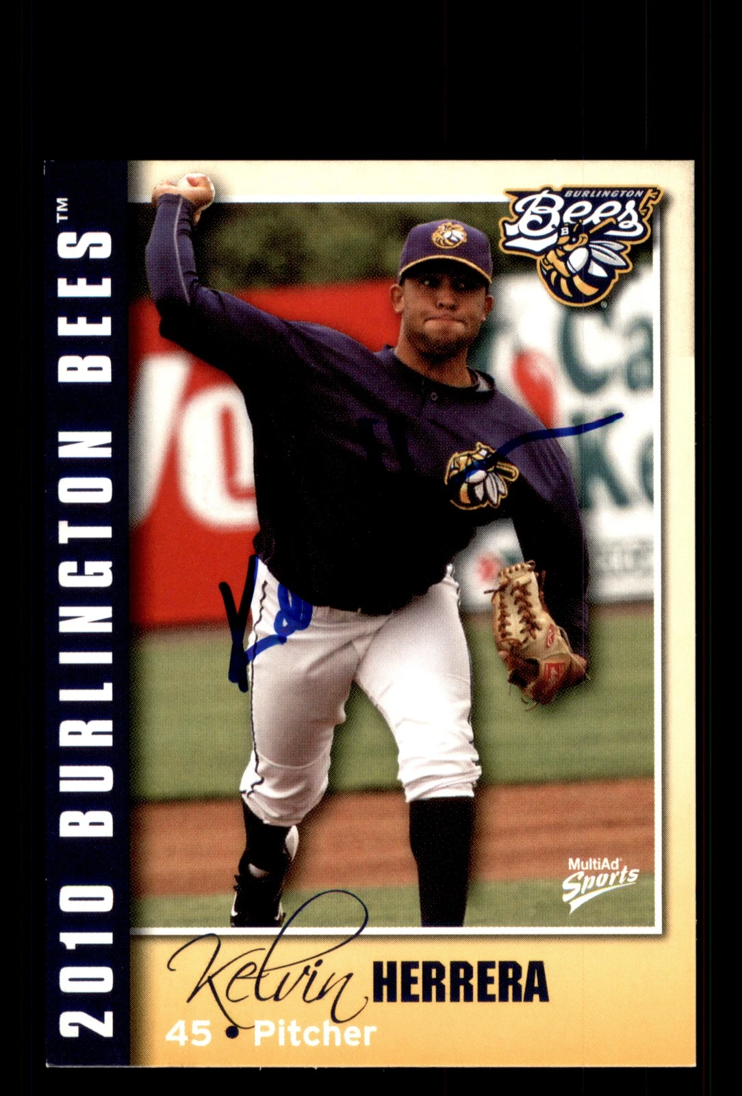 Signed Baseball Card Auto Kelvin Herrera 2010 MultiAd Burlington Bees