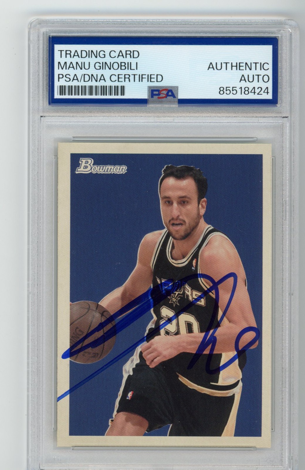 Signed Basketball Card Auto Manu Ginobili 2009-10 Bowman 48 #72 Spurs PSA/DNA