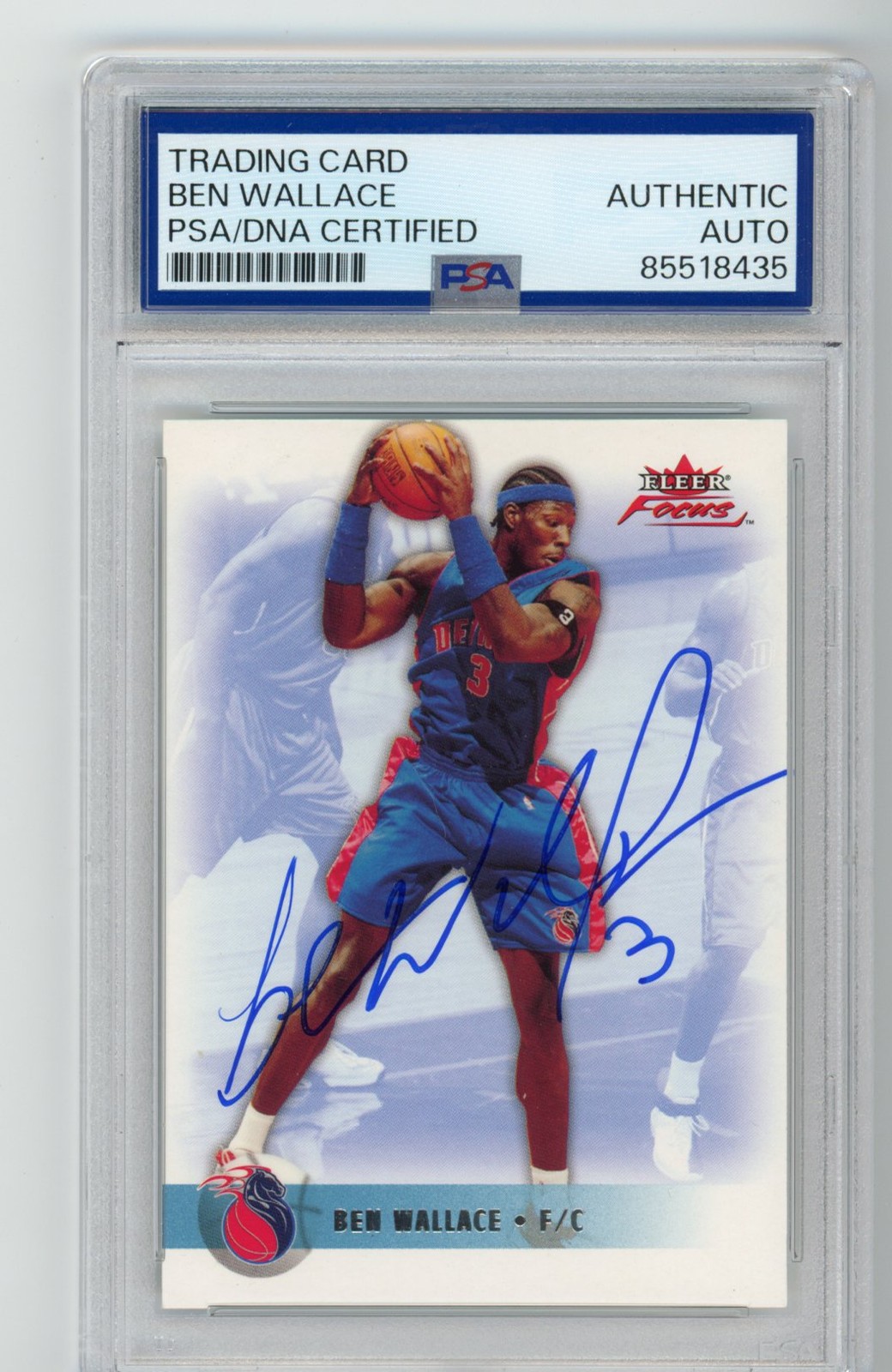 Signed Basketball Card Auto Ben Wallace 2003-04 Fleer Focus #66 Pistons PSA/DNA