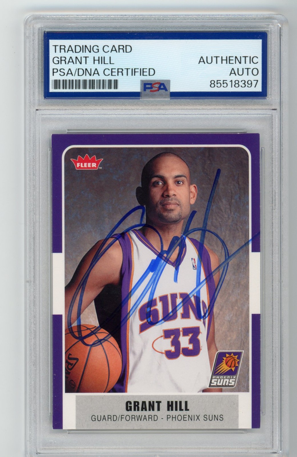 Signed Basketball Card Auto Grant Hill 2007-08 Fleer #188 Phoenix Suns PSA/DNA