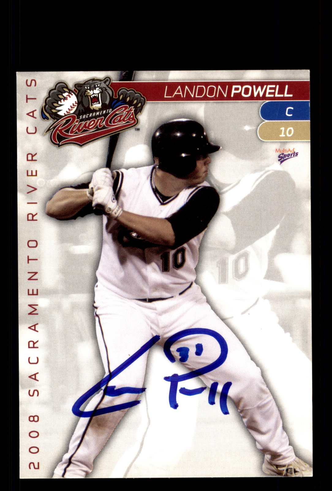 Signed Baseball Card Auto Landon Powell 2008 MultiAd Sacramento River Cats #23