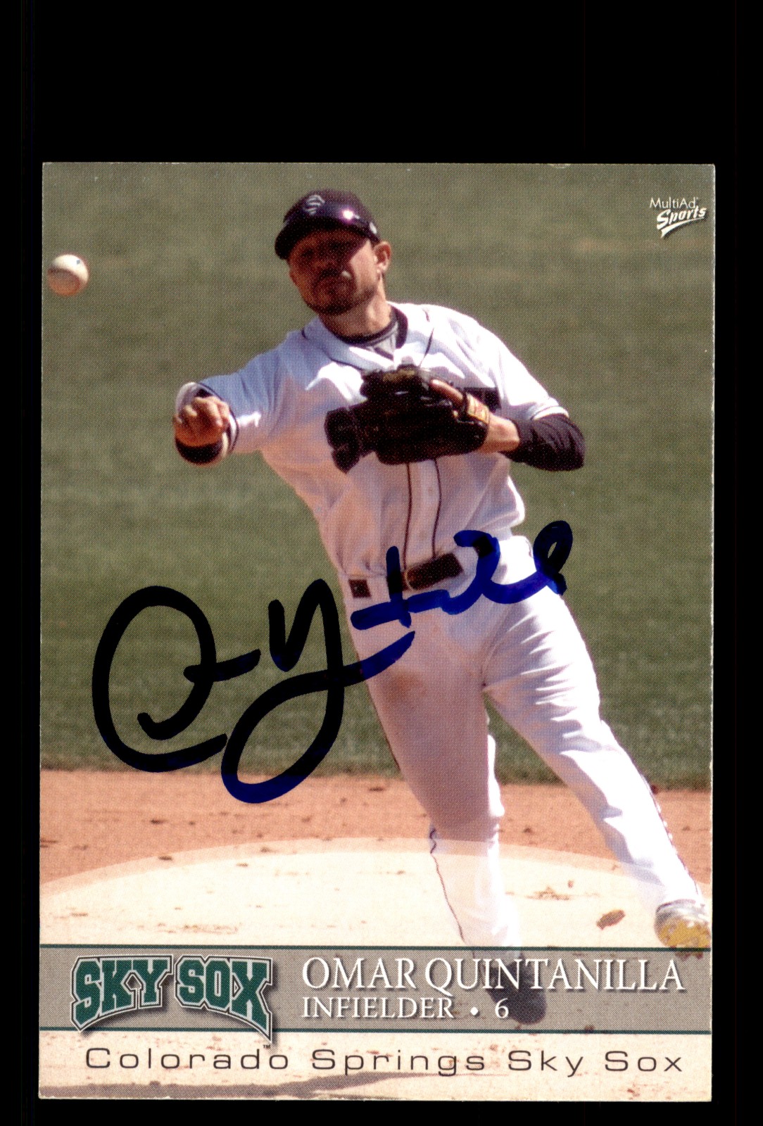 Signed Baseball Card Auto Omar Quintanilla 2008 MultiAd Colorado Springs Sky Sox