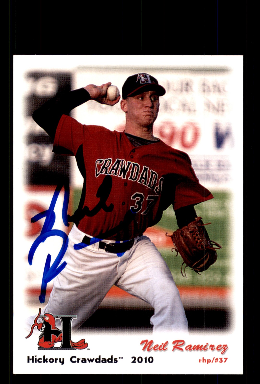 Signed Baseball Card Auto Neil Ramirez 2010 Grandstand Hickory Crawdads