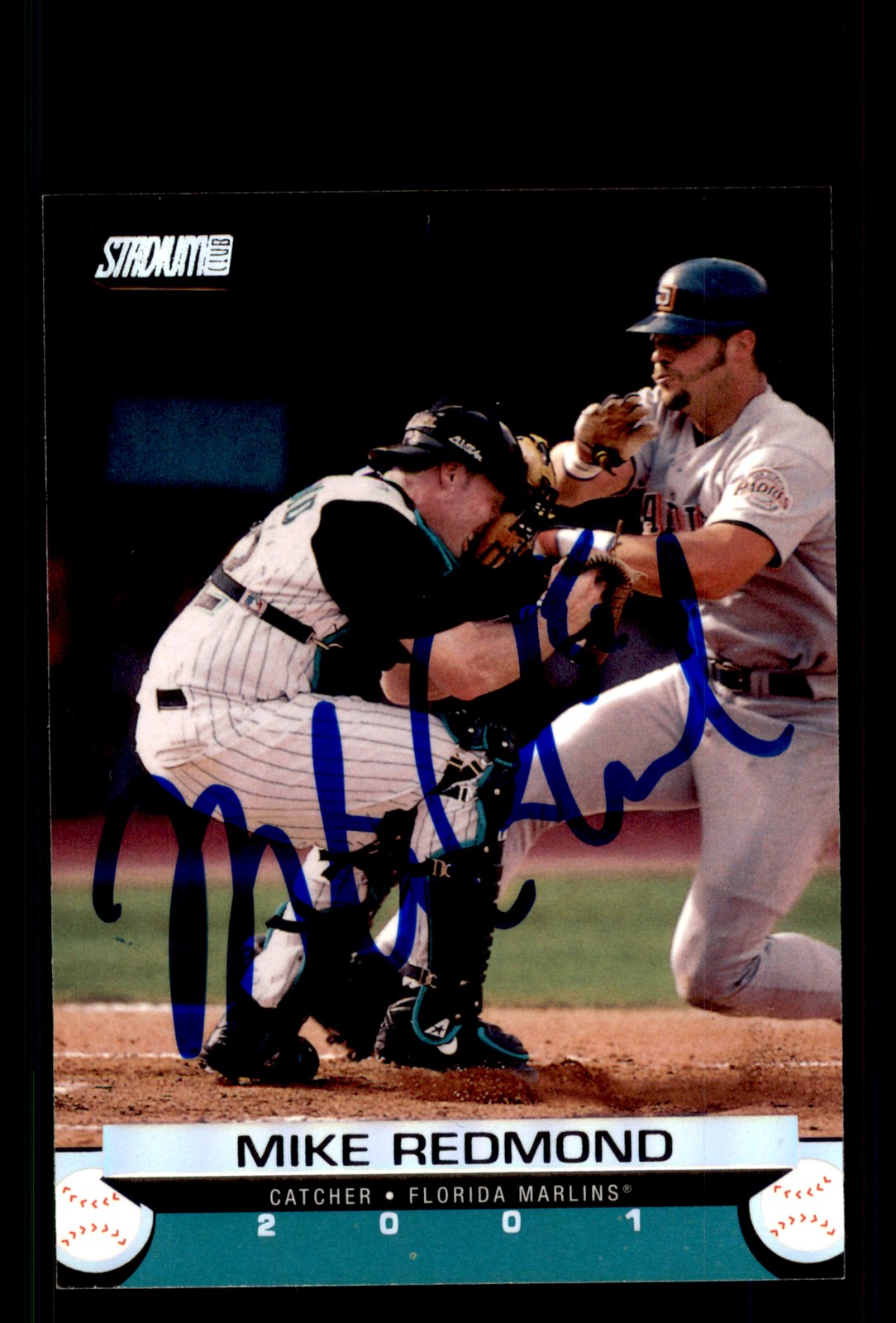 Signed Baseball Card Auto Mike Redmond 2001 Stadium Club #139 Florida Marlins