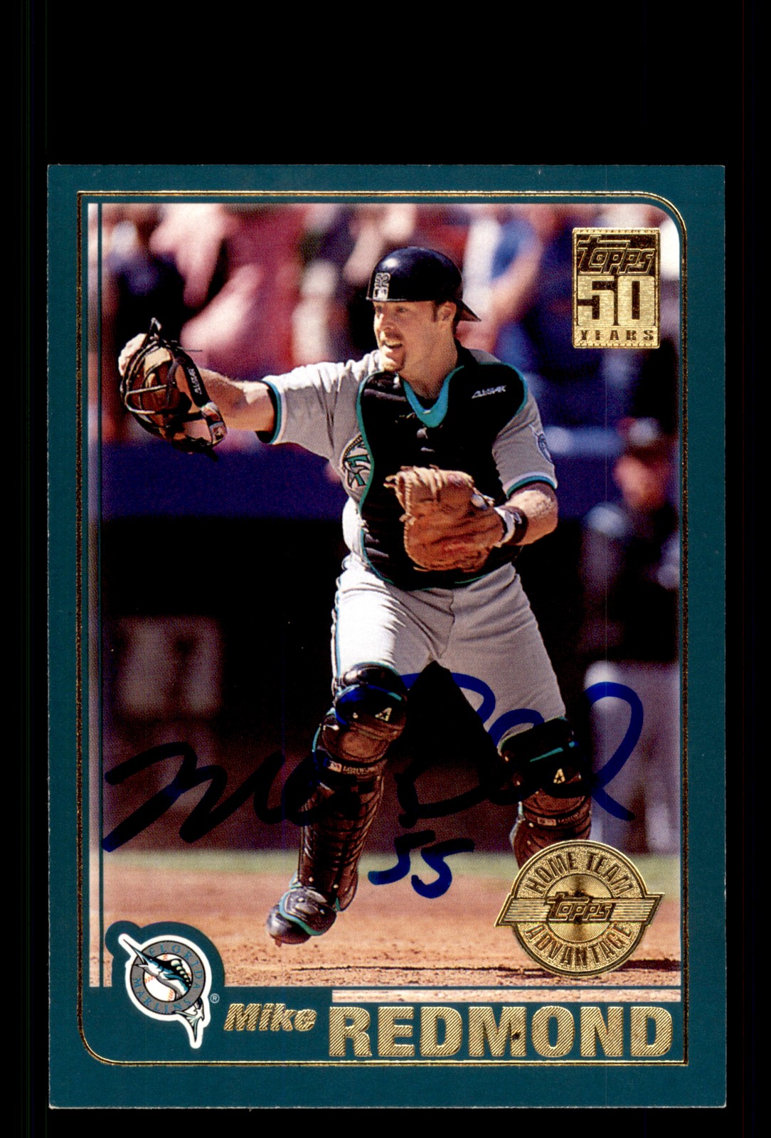 Signed Baseball Card Auto Mike Redmond 2001 Topps #14 Florida Marlins Home Team