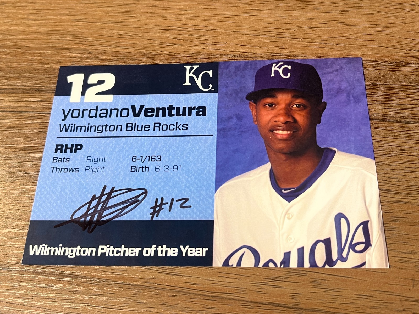 SIGNED BASEBALL POSTCARD AUTO KANSAS CITY ROYALS YORDANO VENTURA WILMINGTON POY