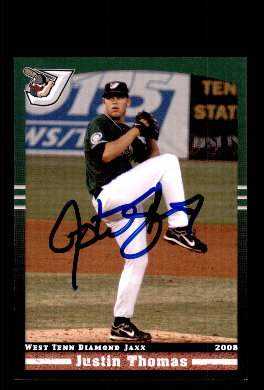 Signed Baseball Card Auto Justin Thomas 2008 Grandstand West Tenn Diamond Jaxx