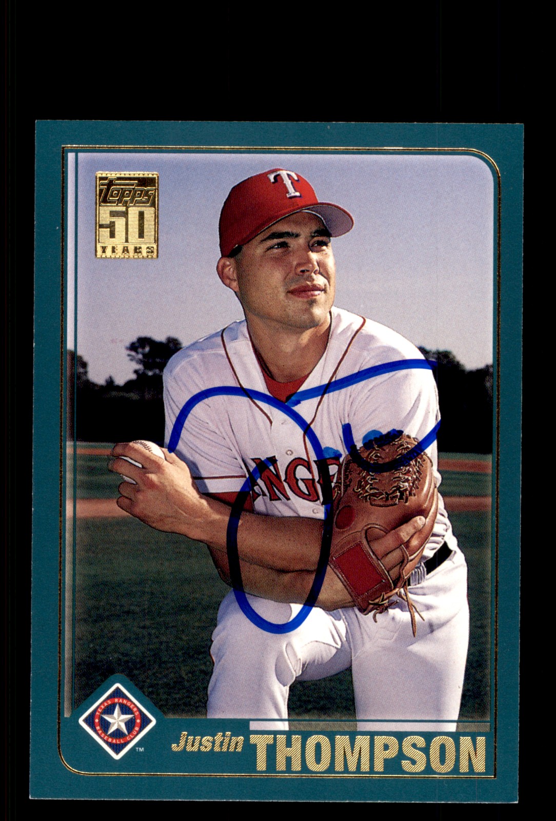 Signed Baseball Card Auto Justin Thompson 2001 Topps #668 Texas Rangers