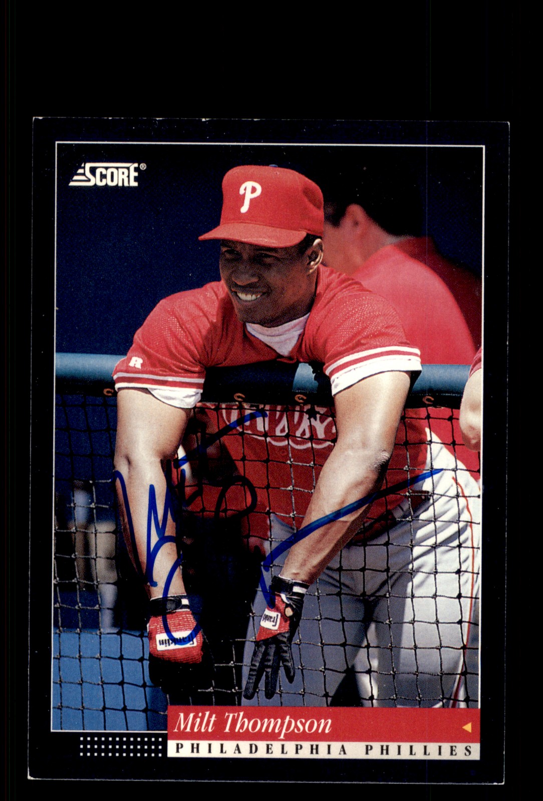 Signed Baseball Card Auto Milt Thompson 1994 Score #158 Philadelphia Phillies