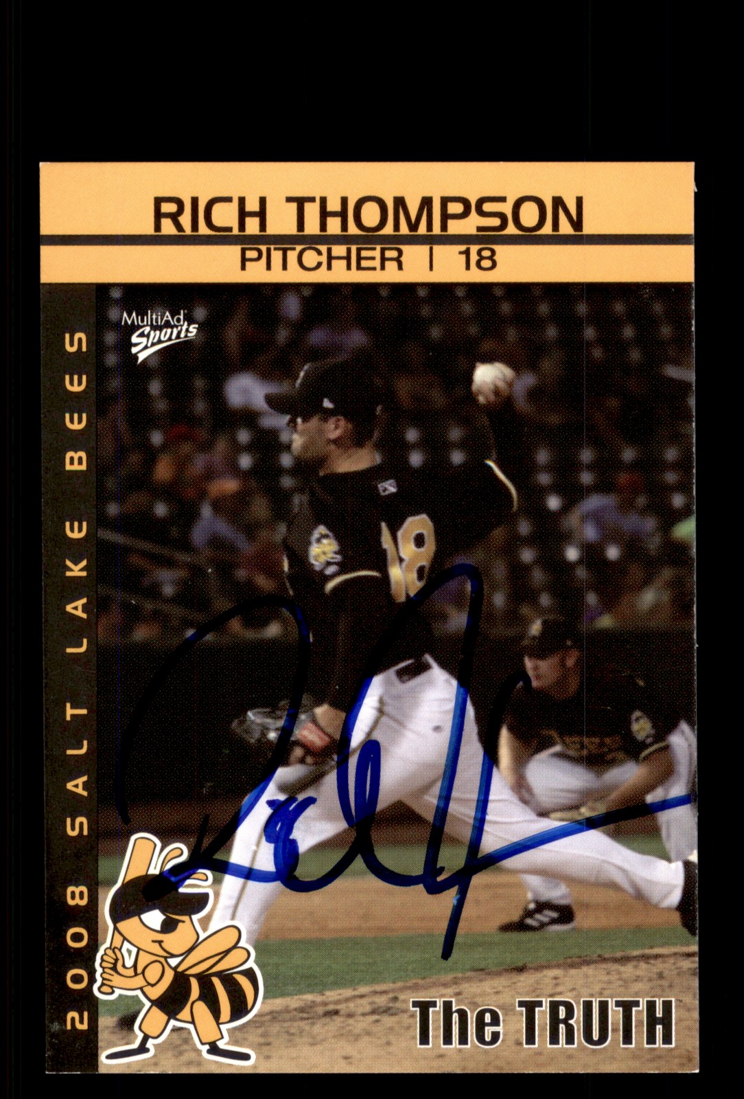 Signed Baseball Card Auto Rich Thompson Multi-Ad 2008 Salt Lake Bees
