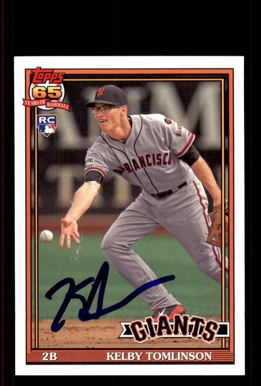 Signed Baseball Card Auto Kelby Tomlinson 2016 Topps Archives #219 Giants