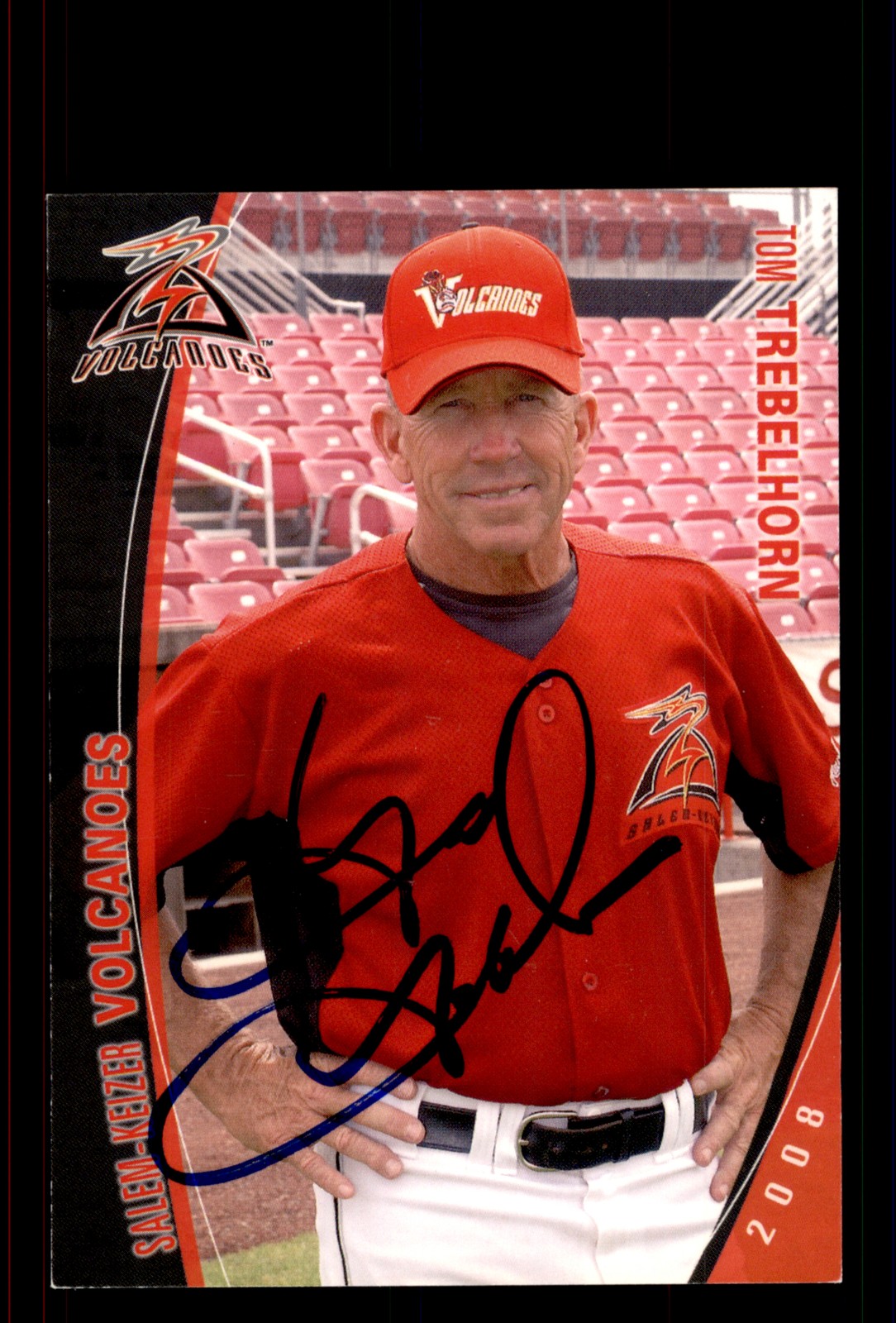 Signed Baseball Card Auto Tom Trebelhorn 2008 Grandstand Salem-Keizer Volcanoes