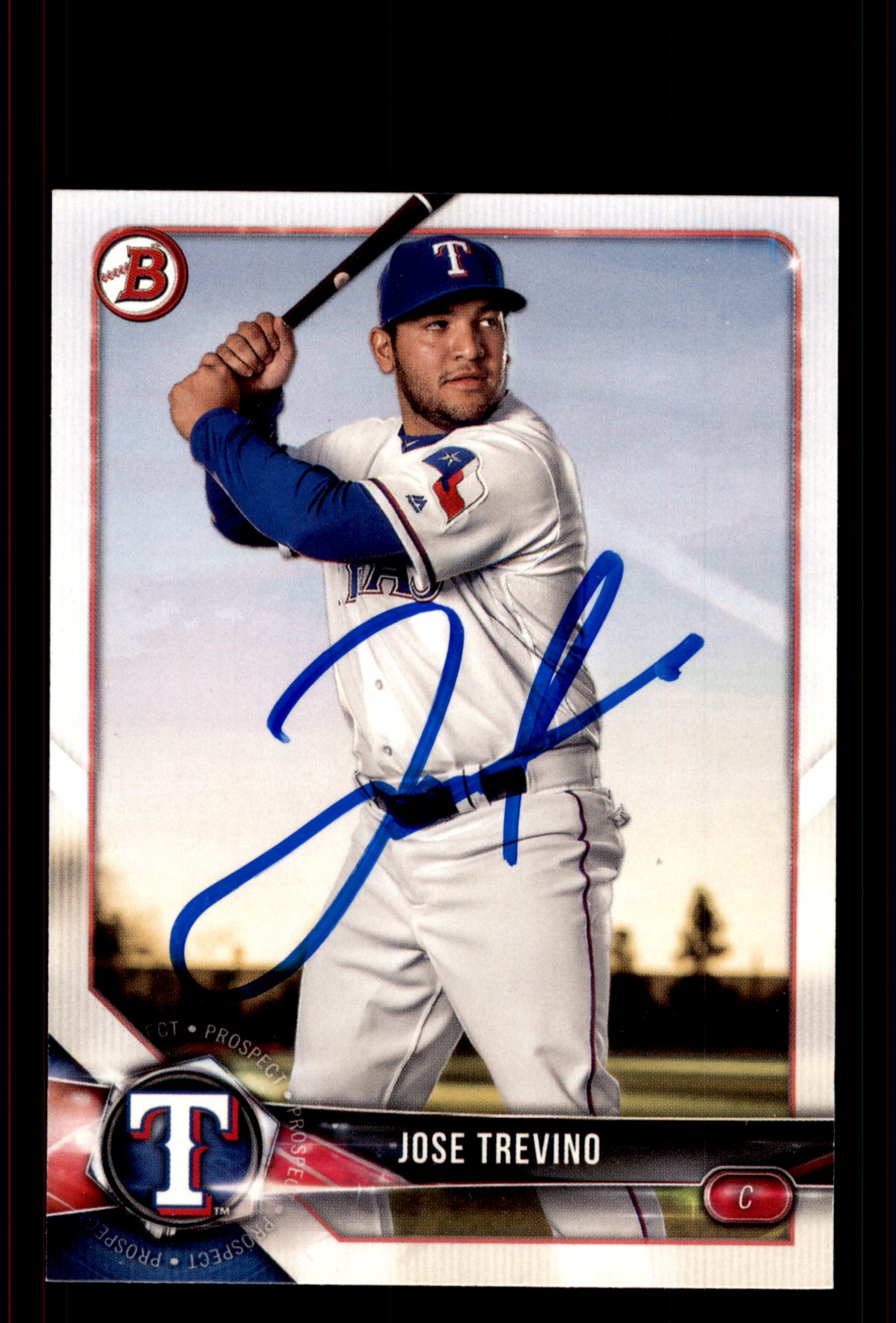Signed Baseball Card Auto Jose Trevino 2018 Bowman #BP27 Texas Rangers