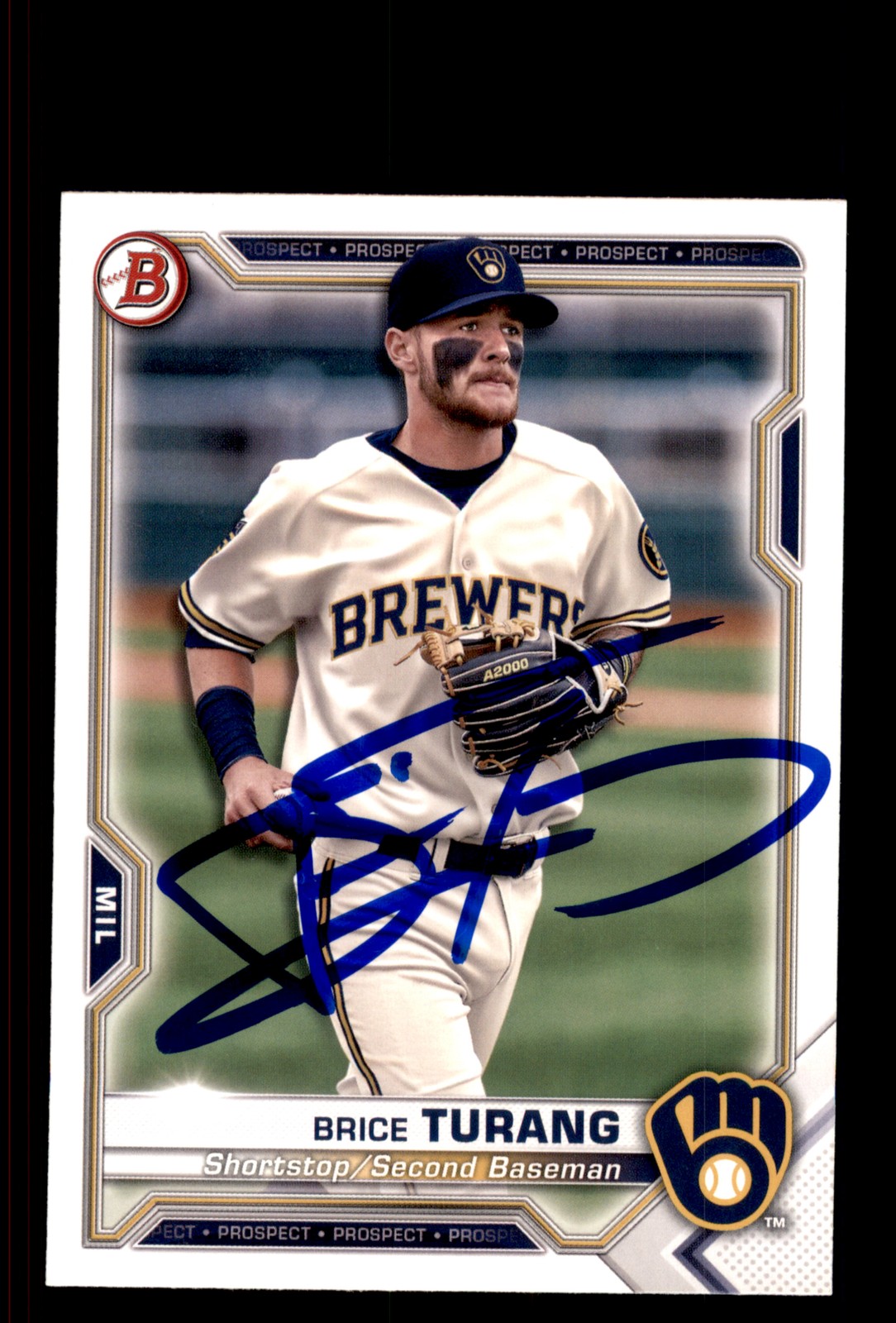 Signed Baseball Card Auto Brice Turang 2021 Bowman #BP-10 Milwaukee Brewers