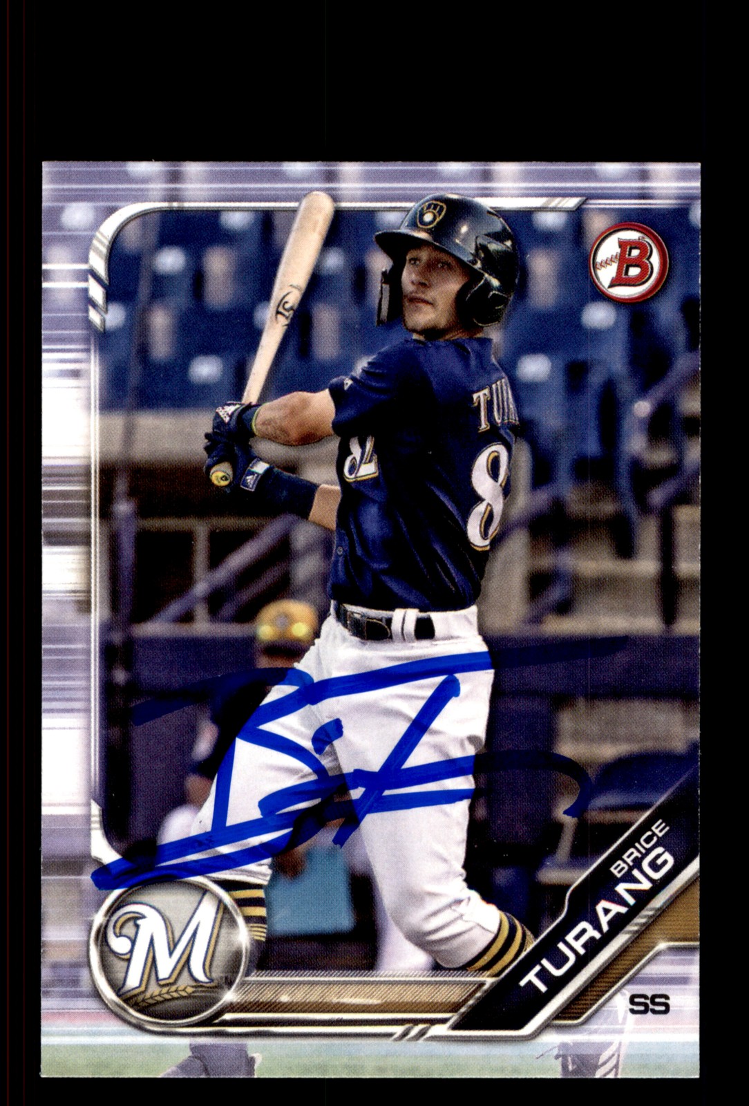 Signed Baseball Card Auto Brice Turang 2019 Bowman Draft #BD-130 Brewers