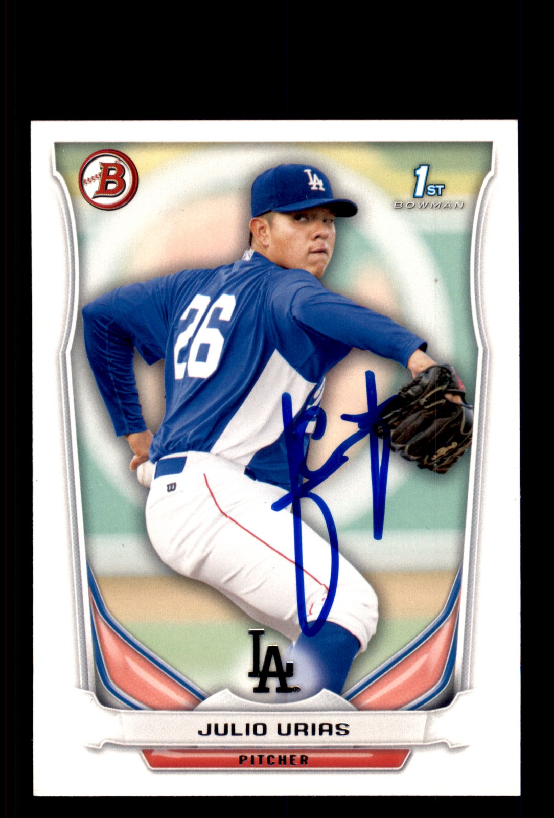 Signed Baseball Card Auto Julio Urias 2014 Bowman #BP6 Los Angeles Dodgers