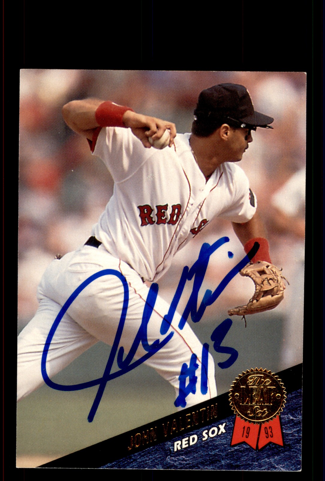 Signed Baseball Card Auto John Valentin 1993 Leaf #87 Boston Red Sox