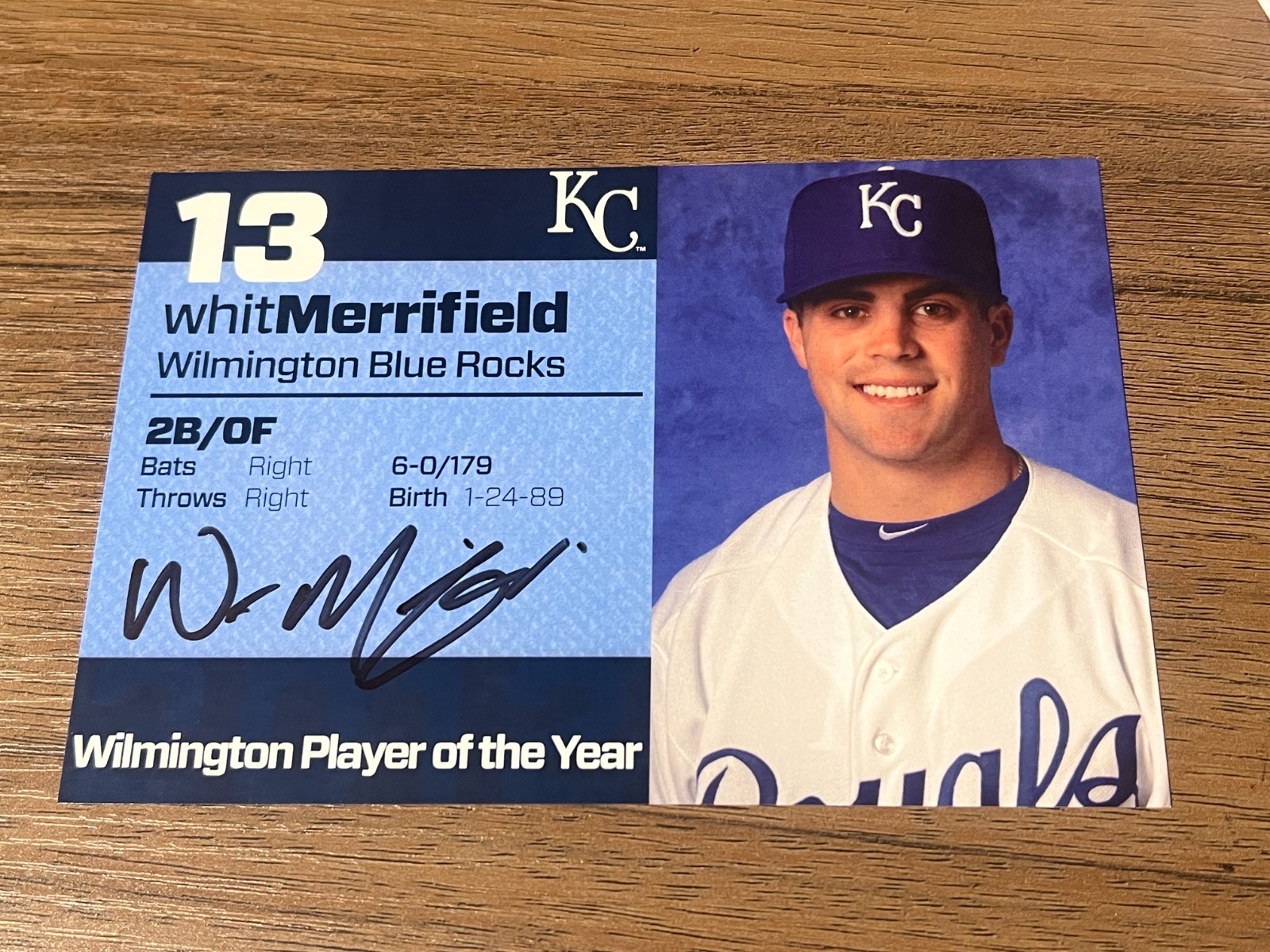 SIGNED BASEBALL POSTCARD AUTO KANSAS CITY ROYALS TI MLB KCR WHIT MERRIFIELD