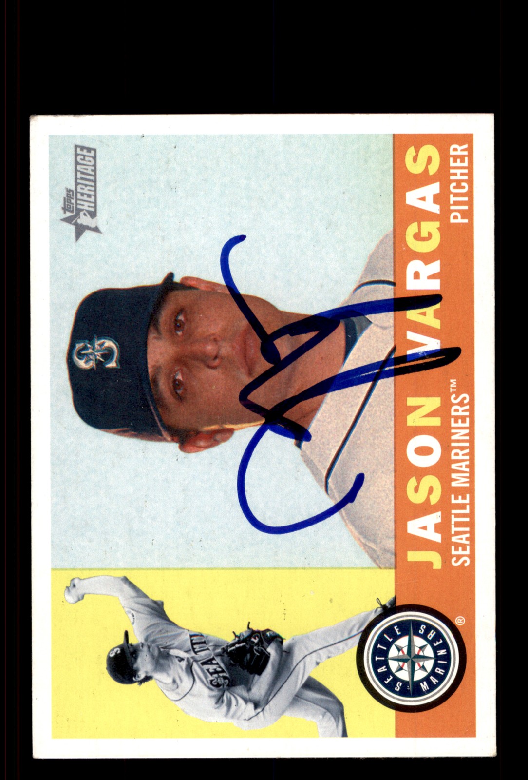 Signed Baseball Card Auto Jason Vargas 2009 Topps Heritage #597 Seattle Mariners